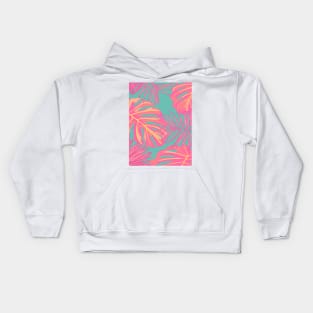 Tropical Leaves in Pink and Turquoise Kids Hoodie